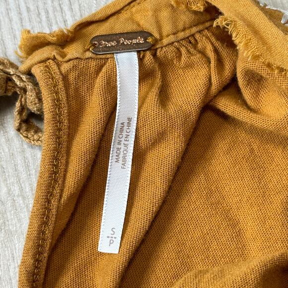 Free People Burnt Orange Boho Peasant Top Long Sleeve Embroidery Small - Picture 3 of 4